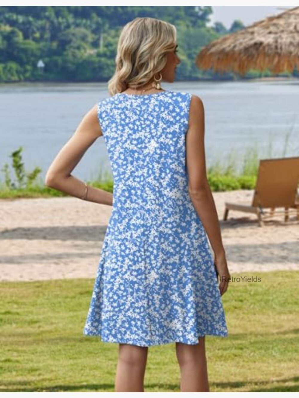Sleeveless Floral Sundress with Pockets Loose Tank Beach Dress - Picture 6 of 7